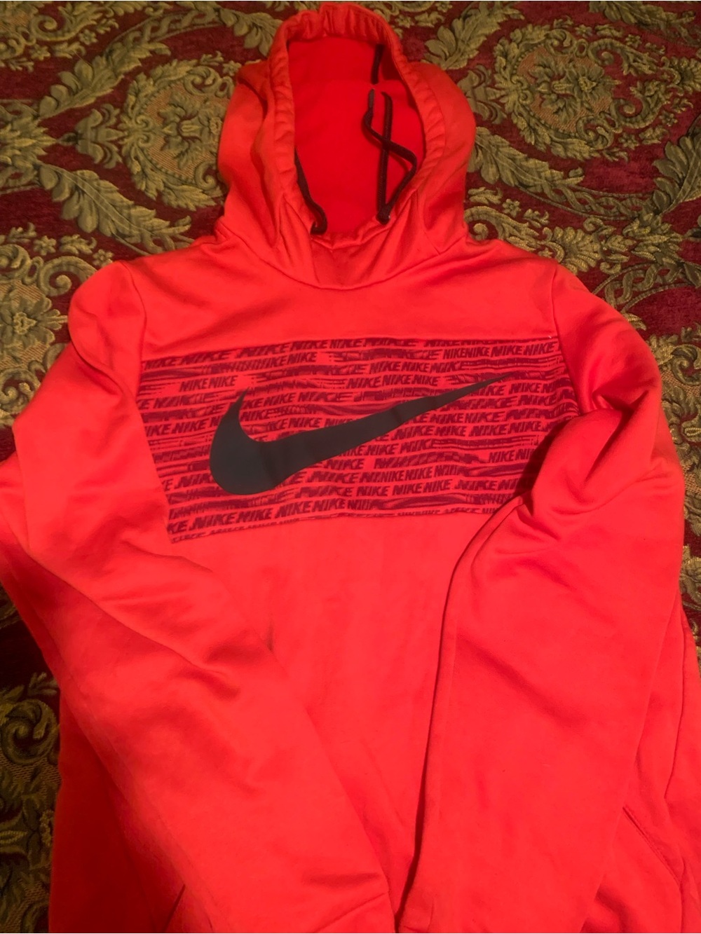 Nike Men’s Bright Red Crewneck Hoodie with Black Swoosh